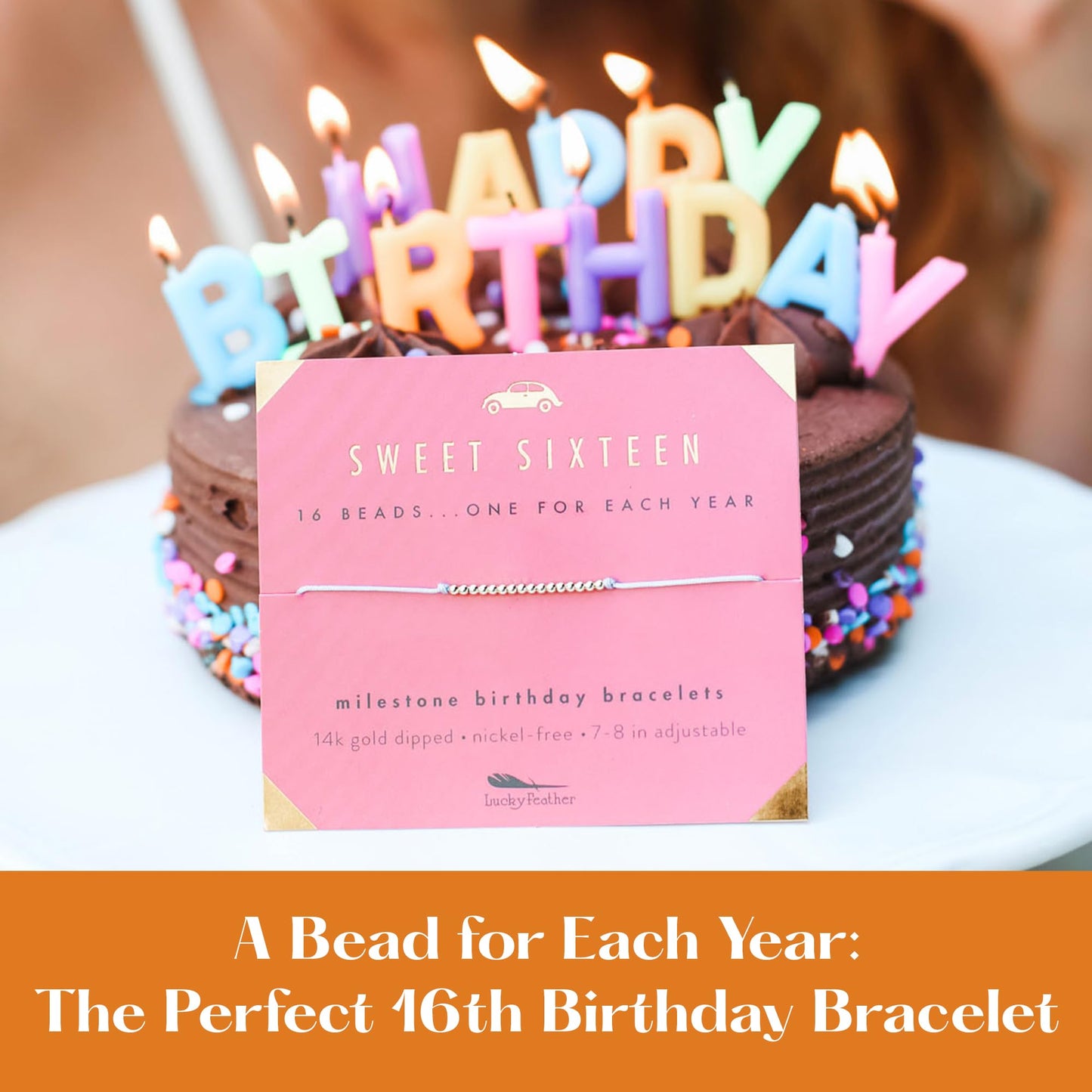 Lucky Feather Sweet 16 Gifts for Girls | 16th Birthday Bracelet Gift Idea for 16 Year Old | 16 year old girl gifts on Adjustable Cord | 16th birthday gifts for girls | Silver, Gold, Rose Gold Dipped