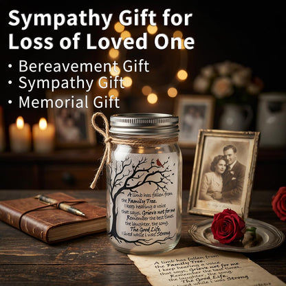 Memorial Gifts Mason Jar Light, Red Cardinal - Memory Gifts for Loss Loved Ones, Bereavement Gift Idea, A Limb Has Fallen From Our Family Tree (Red Cardinal)
