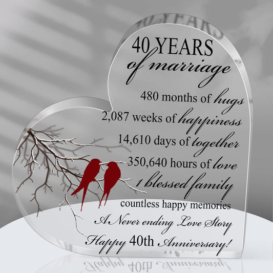 Qunclay 40th Years of Marriage Gift Wedding Anniversary Souvenir Heart Marriage Keepsake Decoration Present for Couple Parent Women Mom Husband Wife He She Friend Grandparents