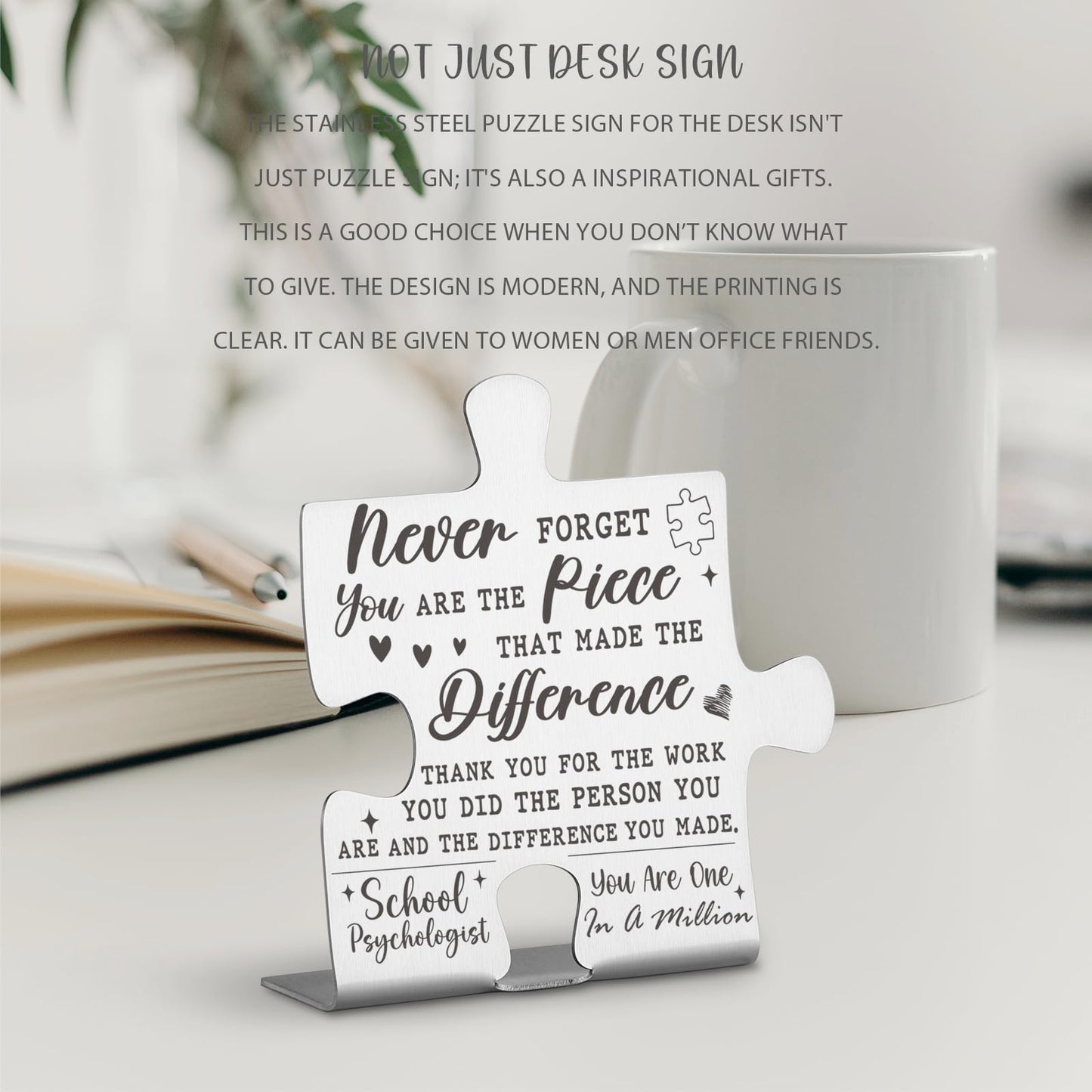 School Psychologist Appreciation Gifts, Thank You Gifts for School Psychologist Week Birthday Christmas Team Office Ornament Decor Stainless Steel Puzzle Piece Decorative Signs Plaques Ann19