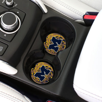 University of Michigan Set of 2 Car Coasters by Magnolia Lane - Removable Absorbent Ceramic Stone Coasters - Ideal Gift for Students, Alumni and Everyday Fan - Show Your Big 10 NCAA Team Spirit