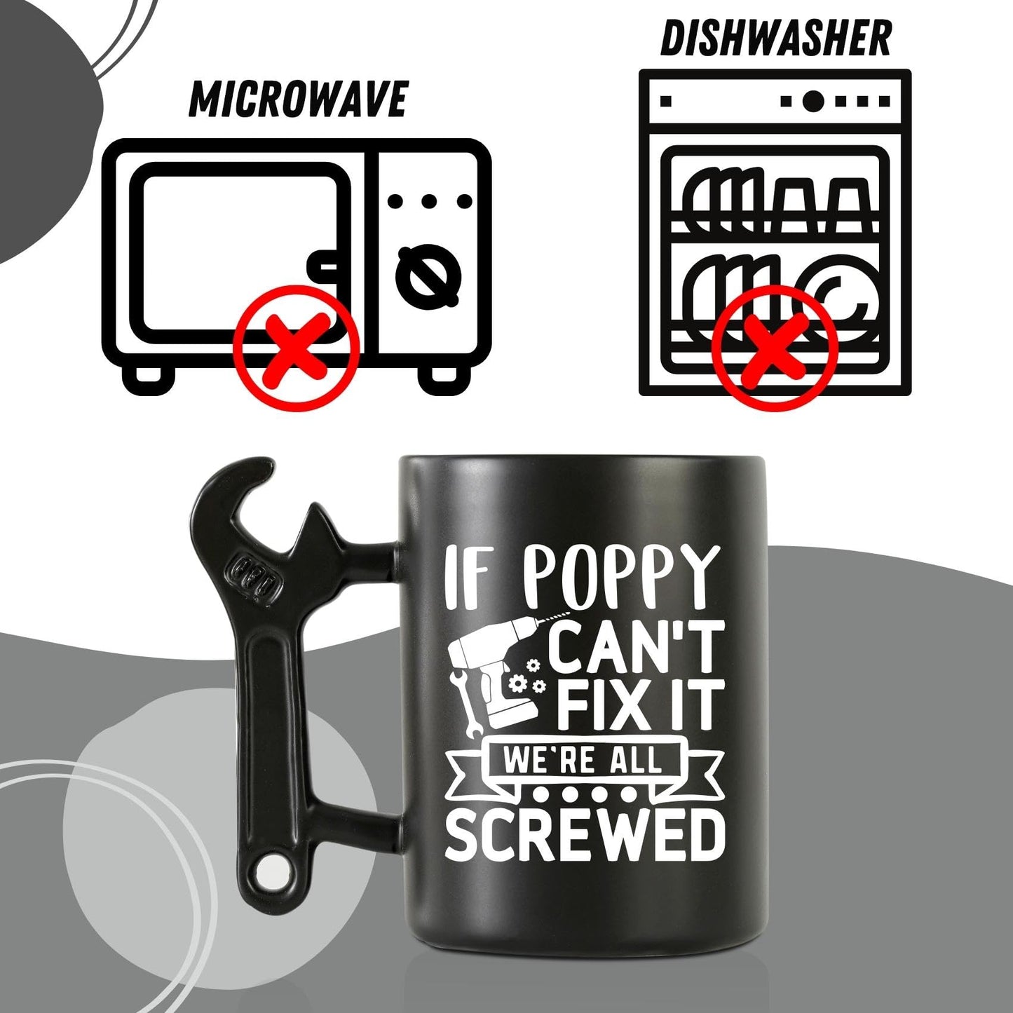 Onebttl Poppy Gifts for Fathers Day, Christmas, Coffee Mug with Wrench Handle, 13.5oz/400ml Funny Mug for Grandpa