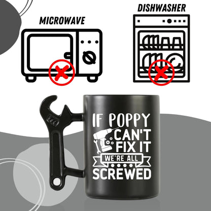 Onebttl Poppy Gifts for Fathers Day, Christmas, Coffee Mug with Wrench Handle, 13.5oz/400ml Funny Mug for Grandpa