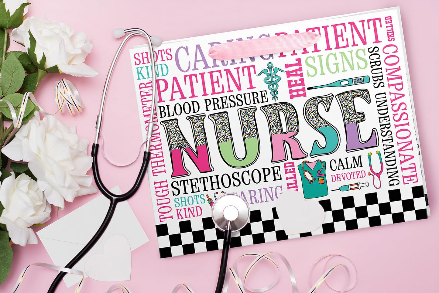 JWSCYSY Nurse Graduation Gift Bag with Card and Tissue Paper, Large Nurse Gift Bag for Nurses Day, Medical School Graduates Healthcare Workers.