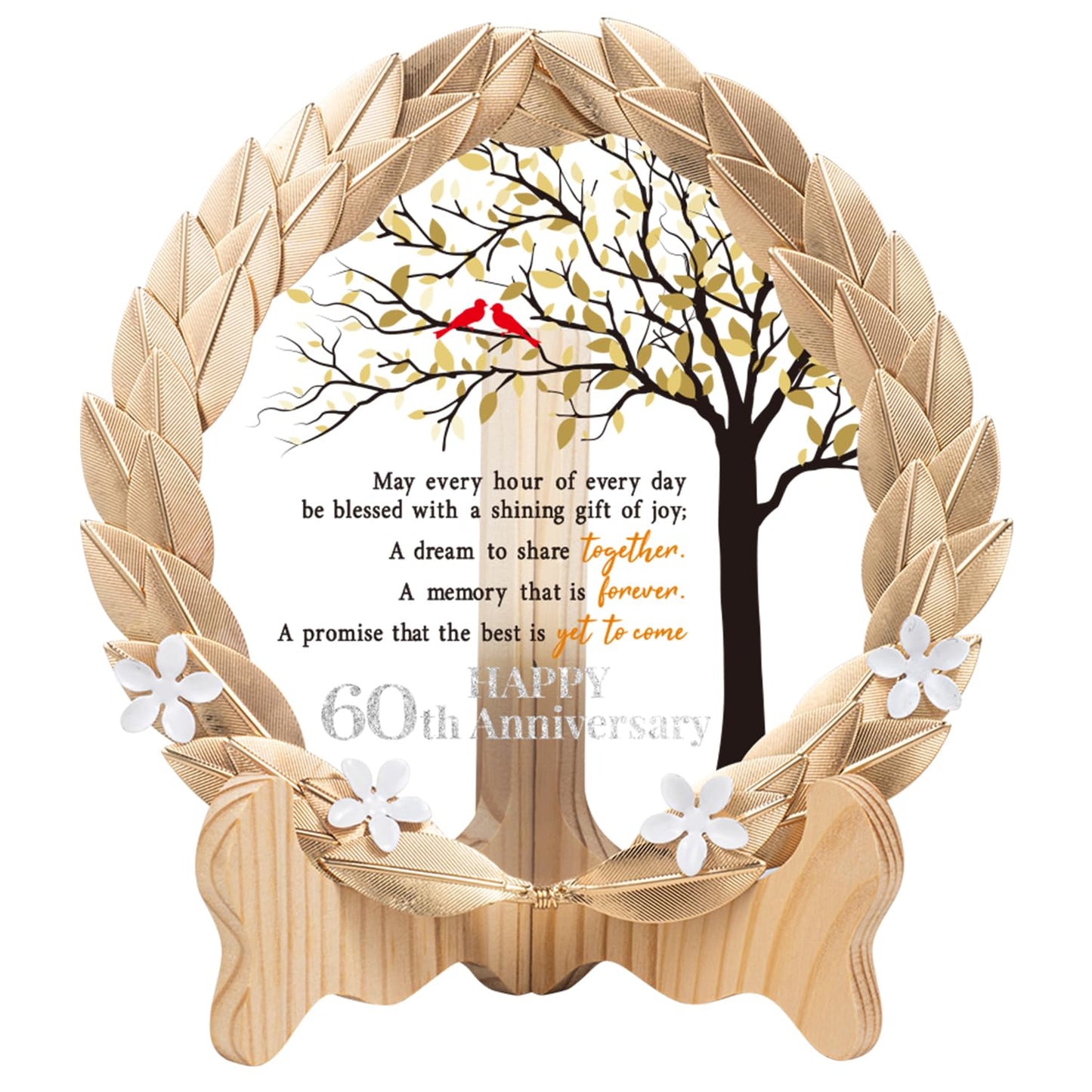 60th Anniversary Wedding Gifts Crystal Plate with Gold Leaf Wreath - 60 Years Anniversary Wedding Unique Gifts Ideas for Parents Couple - Cardinal Style