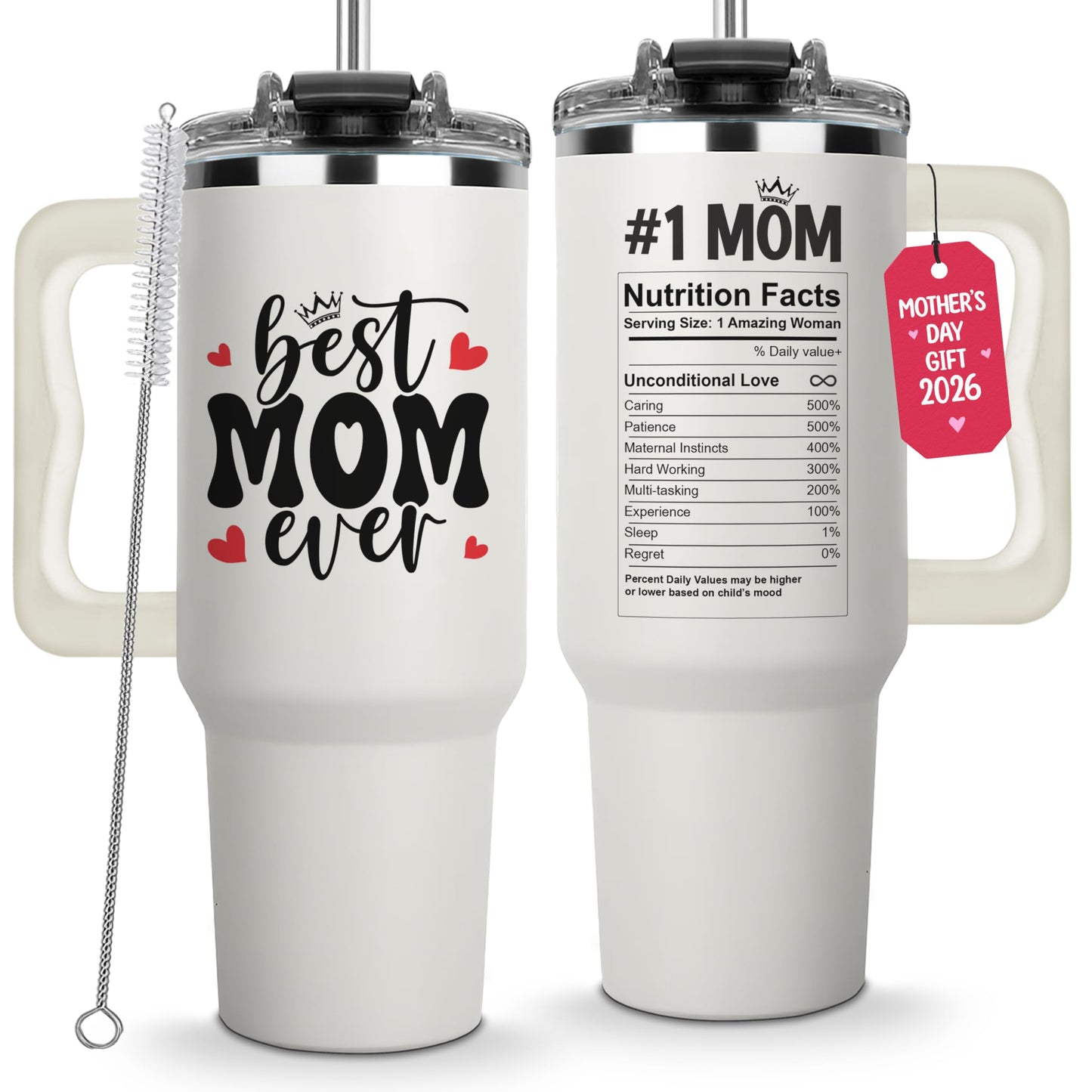 Mothers Day Gifts For Mom - Best Mom Ever Tumbler With Handle 40oz, Mommy Coffee Mug, Mama Tumblers, Momma Gift Ideas from Kids, Daughter, Son, Funny Birthday Present For Her, Mother Day Gift Tumbler