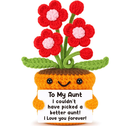 Agantree art Aunt Auntie Birthday Gifts from Niece Nephew, Best Auntie Ever Cool Aunt Club Gifts Christmas Handmade Crochet Flower I Love You Home Desk Decoration Positive Present