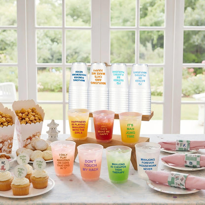 LemonRoad 12 Pcs Mahjong Cups Frosted with Multicolor Funny Phrases Mah Jong Party Supplies Reusable Plastic Mahjong Game Night Cups Gifts for Christmas Birthday Celebration (16 oz,Classic Style)