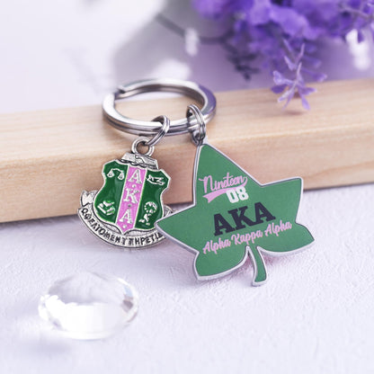 LParkin 1908 Aka Sorority Keychain Ivy Leaf Keyrings Aka Sorority Gifts for Women Girls Sorority Paraphernalia Gifts