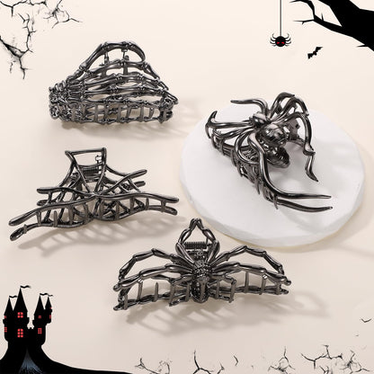 Obeoby 4 Pcs Metal Hair Clips for Women, Large Hair Claw Clips for Thick Long Hair Styling with Spider Webs Skeleton Decor, Goth Accessories Hair Accessories Birthday Valentines Day Gifts (Black)