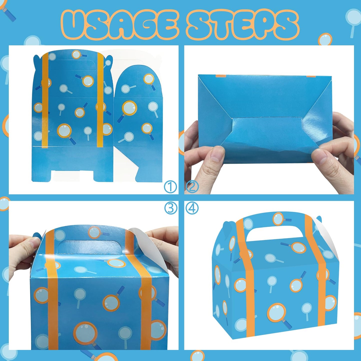Zoketriton 24 Pack Orange Blue Party Favor Treat Boxes, Blue Orange Cartoon Print Party Goodie Candy Treat Present Boxes Recycled Party Favor Boxes for Birthday Party Supplies Decoration