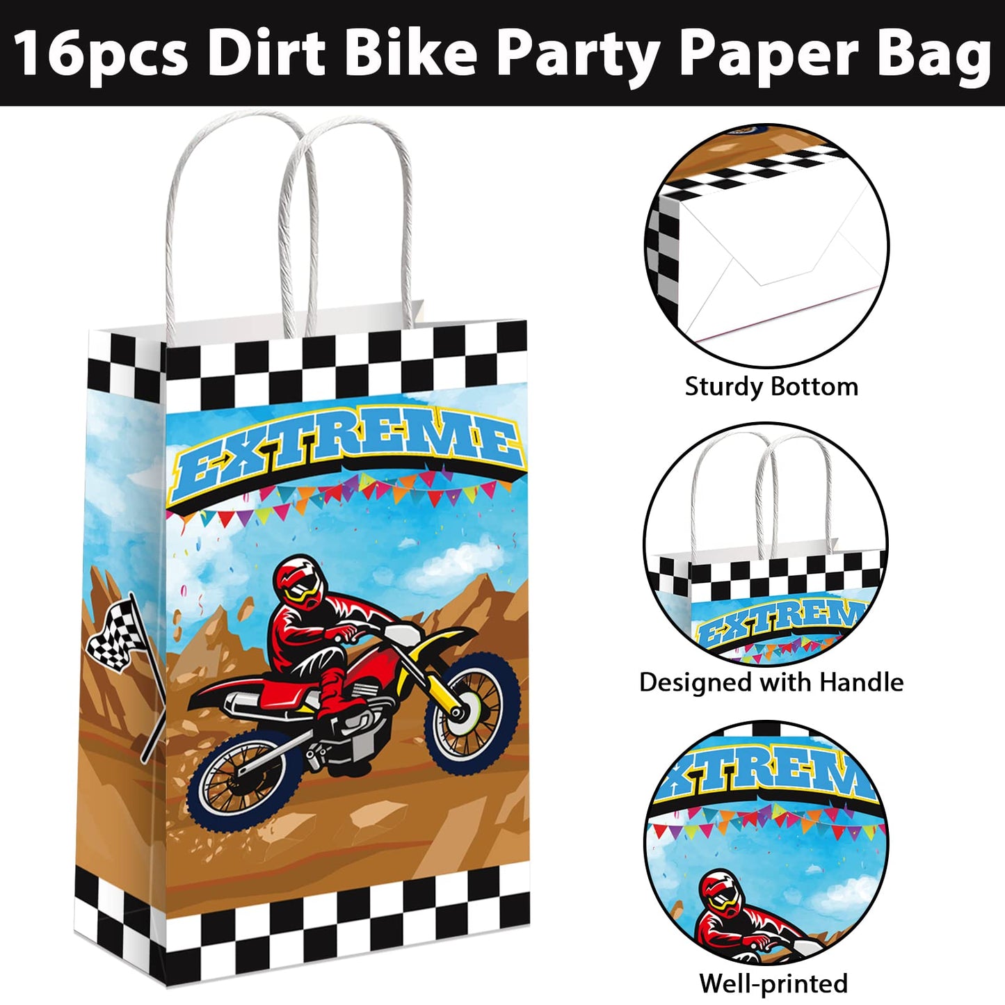 gisgfim 16pcs Dirt Bike Party Gift Treat Bag Dirt Bike Theme Party Decorations Candy Goodie Favor Bags with Handle Dirt Bike Birthday Party Baby Shower Supplies for Boys