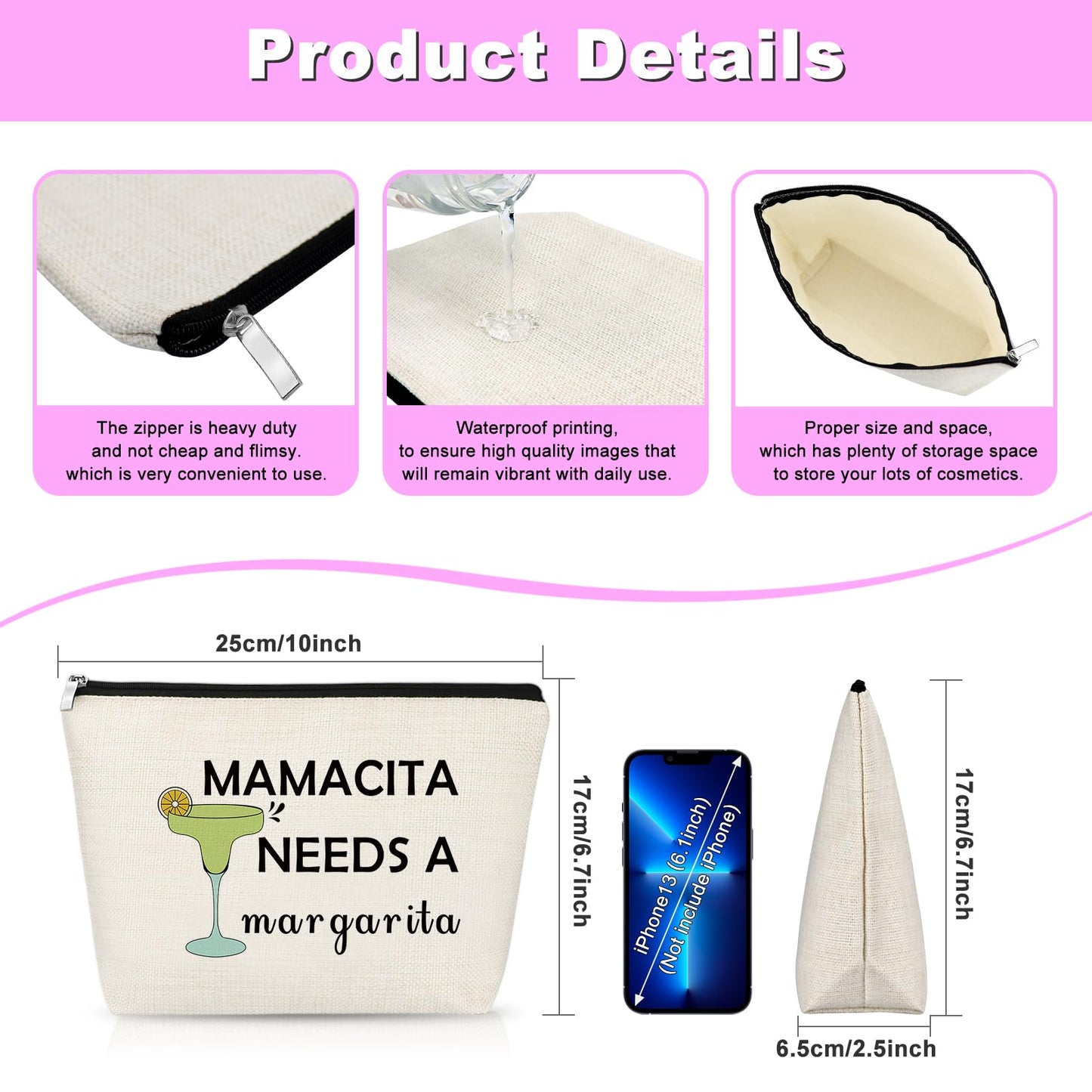Drinking Lover Gift for Women Margarita Lover Gift Makeup Bag Tequila Cocktail Present Cosmetic Bag Girl Bartender Trip Bachelorette Party Christmas Birthday Present for Sister Bff Travel Pouch