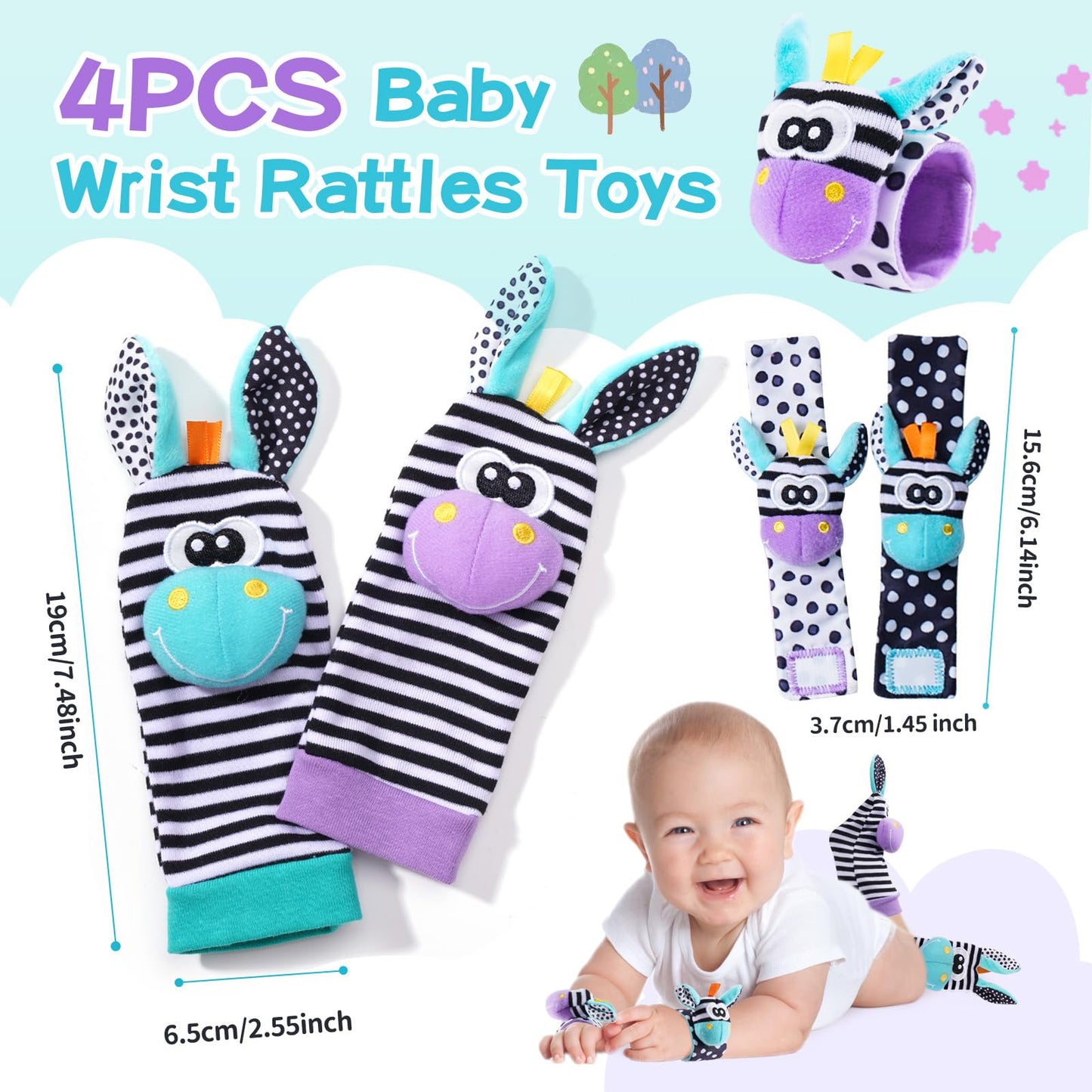 Baby Rattle 0-6 Months, Infant Rattle Socks Toys, Soft Newborn Sensory Toys,Infant Wrist Rattles for Babies 0-6 Months,Baby Gifts 6-12 Months（Purple）