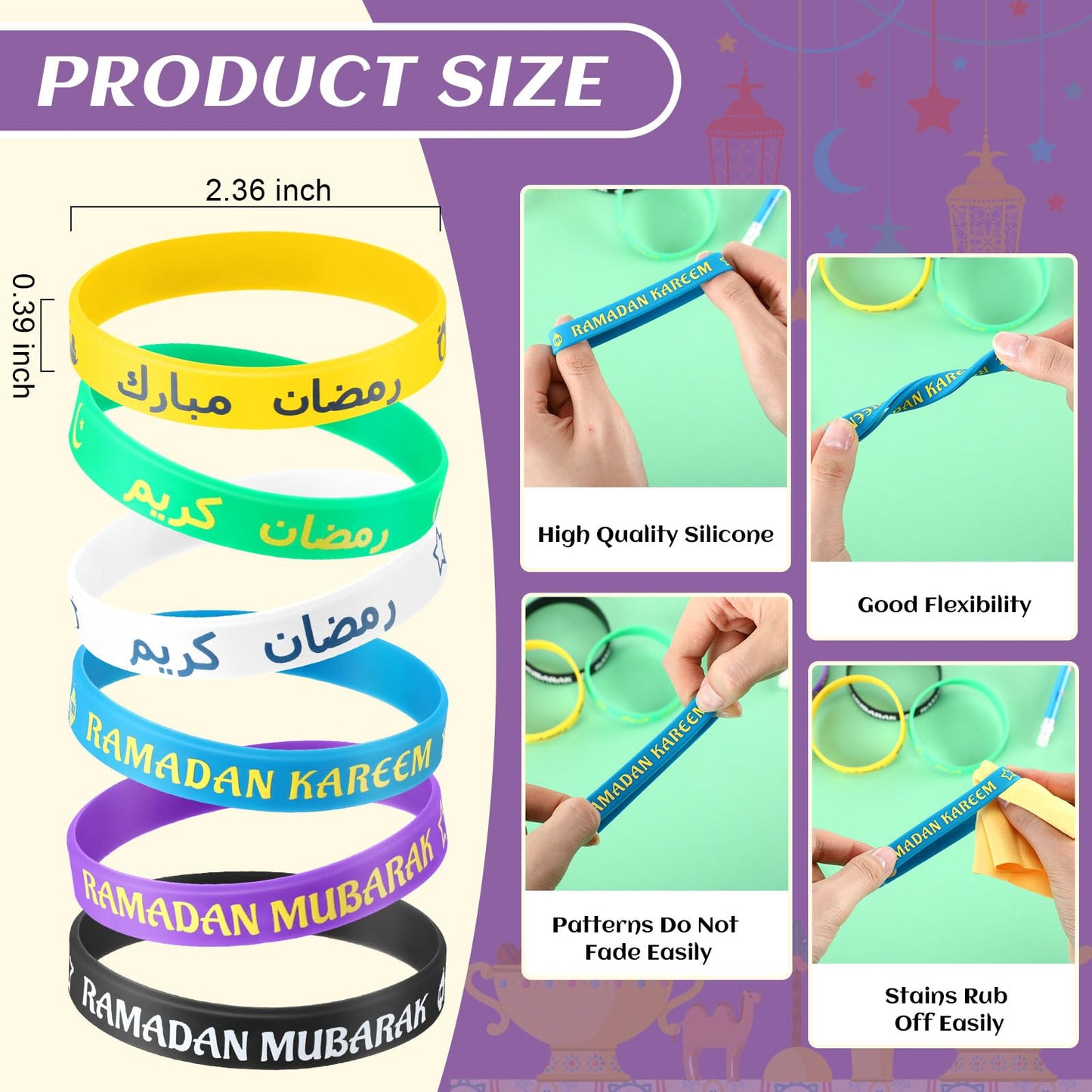 Feifeiya 96 Pcs Ramadan Eid Mubarak Gifts, Eid Pencils Ramadan Wristbands Party Favors Muslim Gifts for Kids Students Classroom Party Supplies