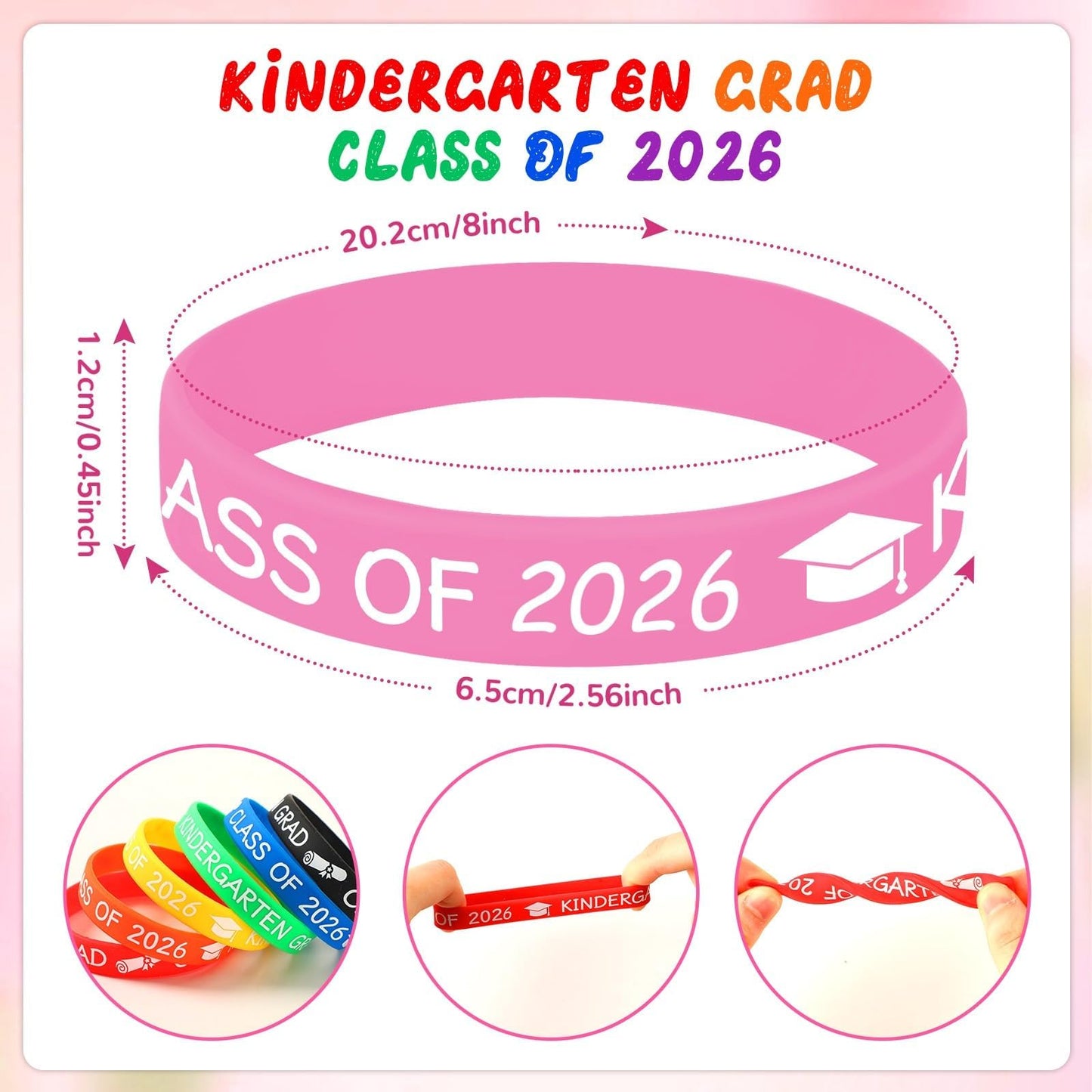 JUNEBRUSHS 24Pcs Kindergarten Preschool Silicone Rubber Wristbands Bracelets for Class of Graduation Kindergarten Preschool Party Favors Accessories (8 Designs)