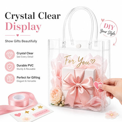 ZENFUN 80 Pack Clear PVC Gift Bags with Handles, Small Reusable Plastic Party Favor Bags, Transparent Goodie Bags Bulk for Wedding, Baby Shower, Birthday, Shopping Retail (6.3 x 5.9 x 2.7 Inch)