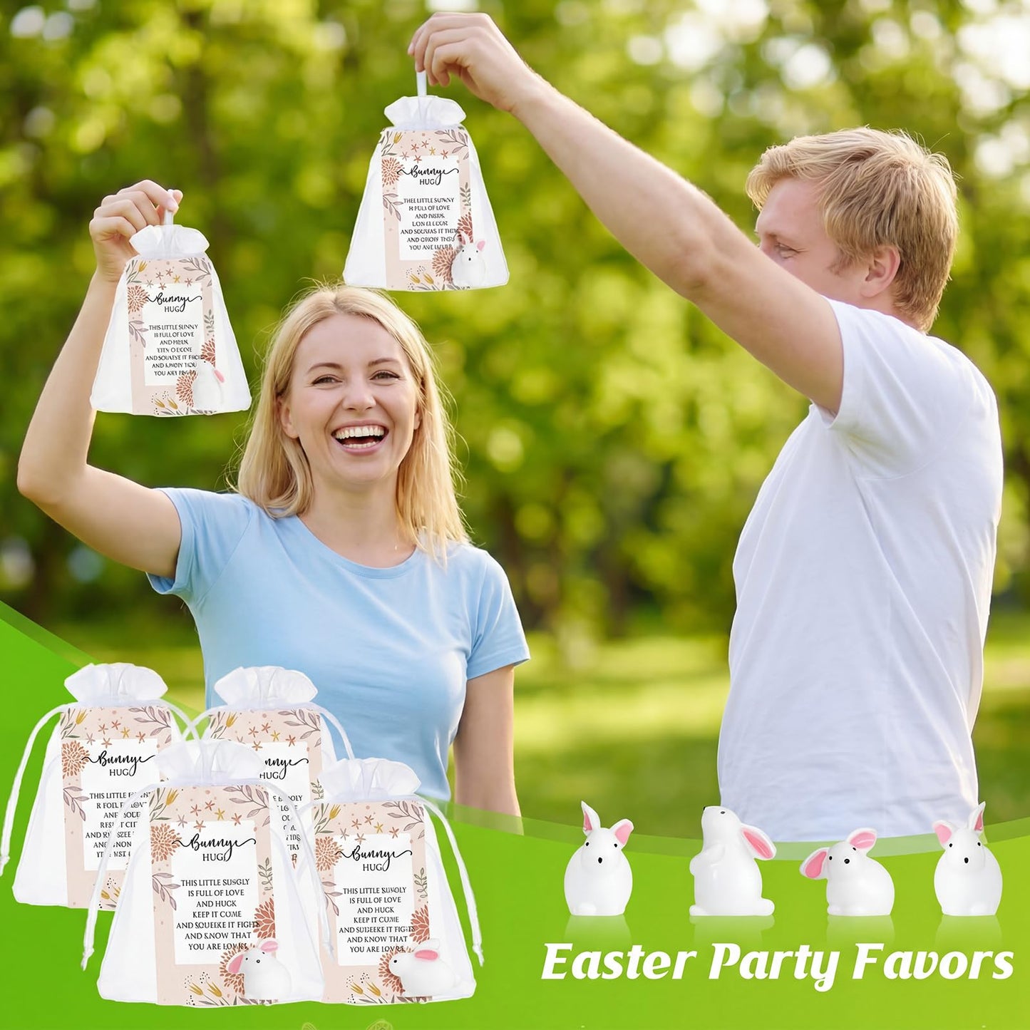 Tatuo 24 Sets Easter Mini Bunnies Mini Rabbit Figurines Wedding Supplies Cake Topper Motivational Bunny Card Gift Bags Hug Inspirational Gift for Easter Party Favors Spring Birthday Supplies