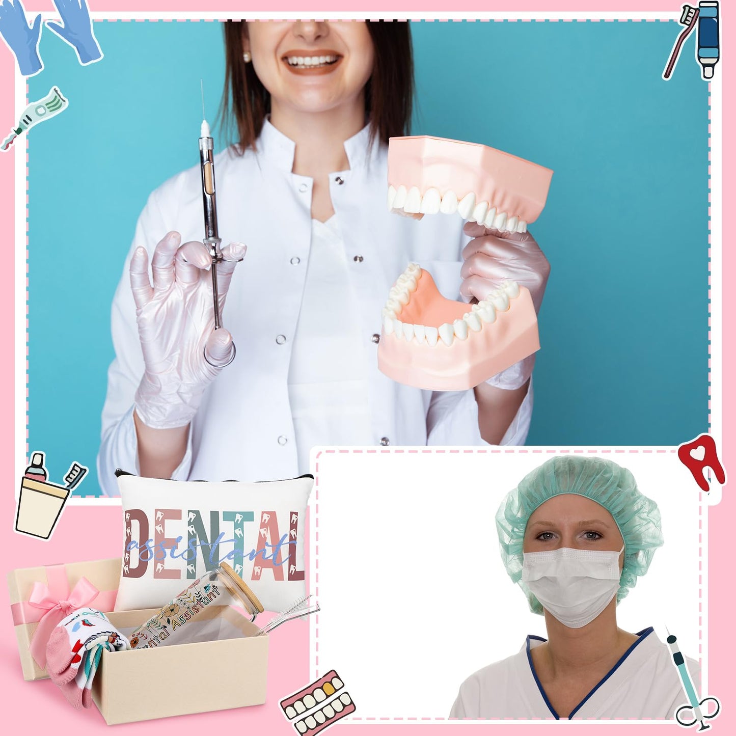 Skylety 5 Pcs Dental Assistant Gifts Women Dentist Gift 16oz Cup Socks Cosmetic Bag Badge Holder Dental Hygienist Appreciation Gift Box for Dentals Assistant Accessories Birthday Graduation