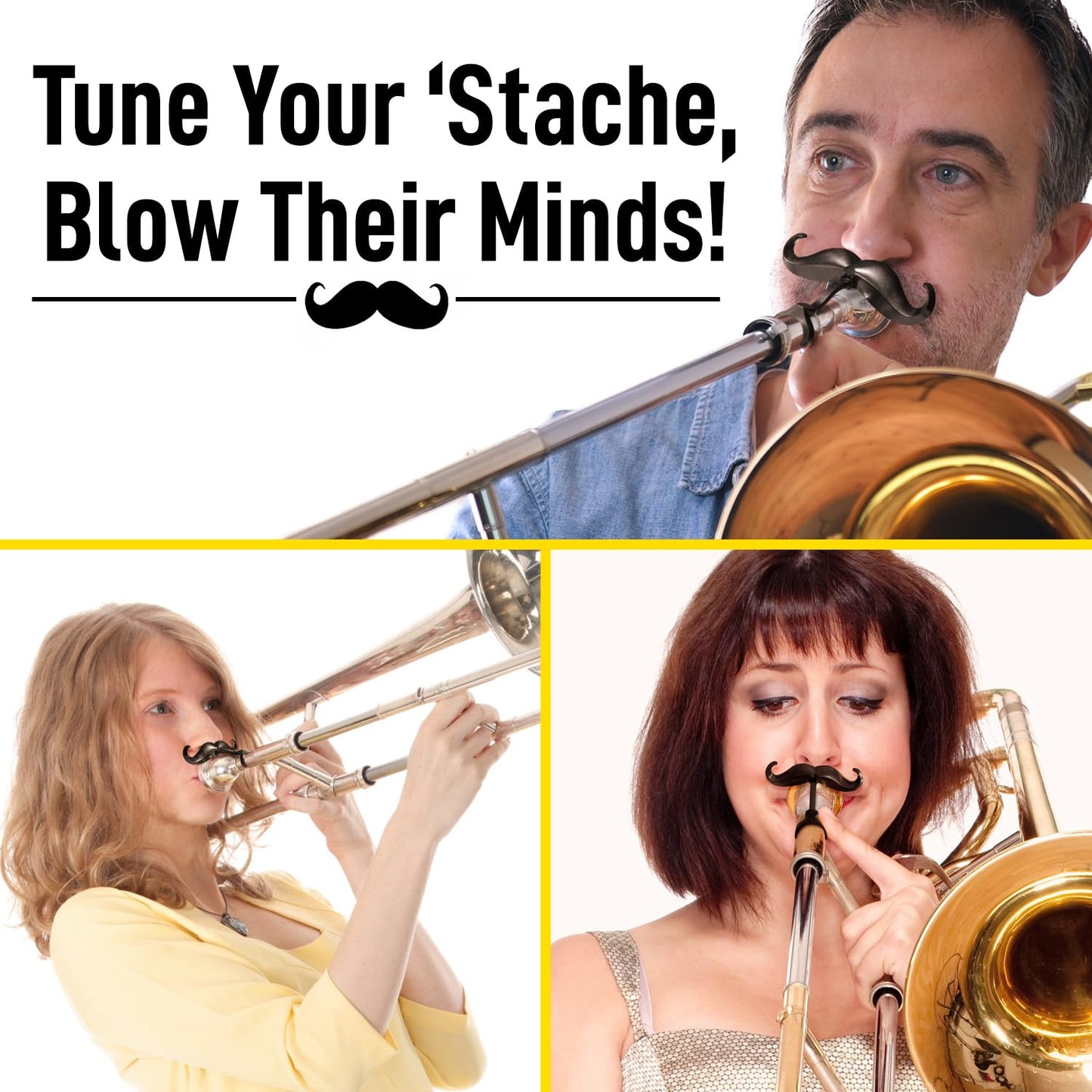 Clip-On Mustache For Trombones & Euphoniums - Includes Protective Case - Fits All Large Shank Mouthpieces - Perfect Accessory For Young Musicians - Mouthpiece Not Included