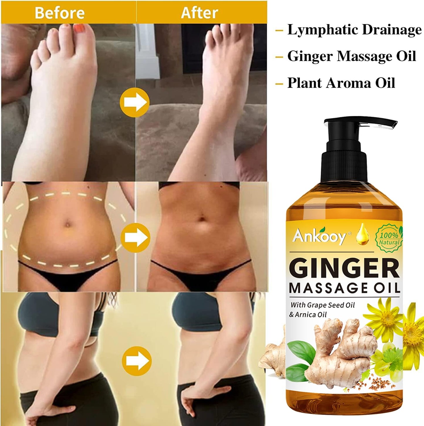 3 Pack Massage Oil for Massage Therapy,Sore Muscle Arnica Oil & Relaxing Lavender Oil & Ginger Oil Lymphatic Drainage & Massage Ball,Fathers Day Gift for Husband,Dad,Gifts from Wife,Daughter