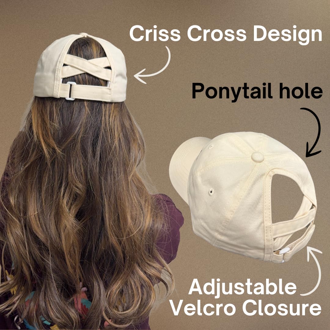 in My Mom Era Hat - Beige Baseball Cap for Moms, High Ponytail Hole, Minimalist Design, Mothers & New Mom Gifts