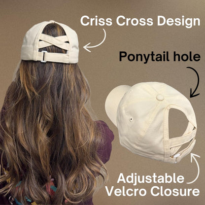 in My Mom Era Hat - Beige Baseball Cap for Moms, High Ponytail Hole, Minimalist Design, Mothers & New Mom Gifts