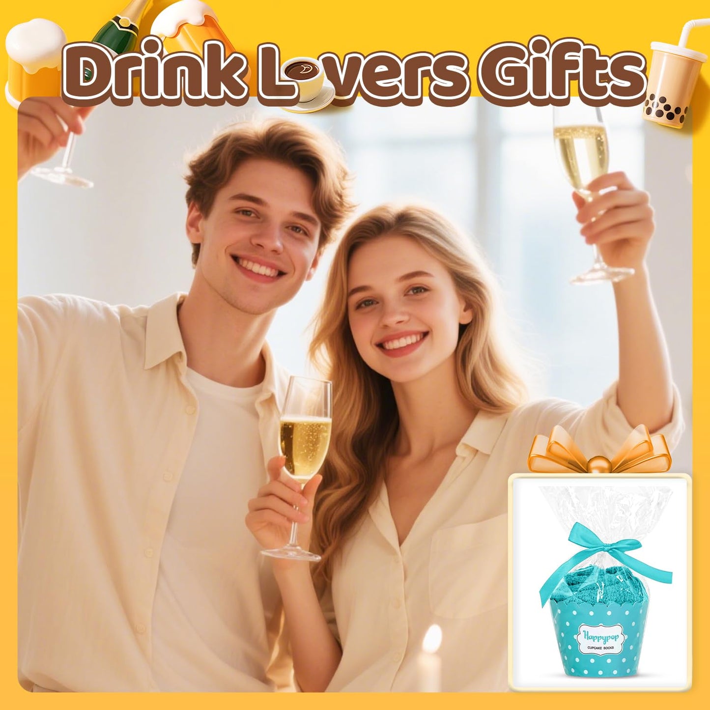HAPPYPOP Funny Gifts for Women Men - Boba Tea Taco Gifts for Her, Bourbon Coffee Socks