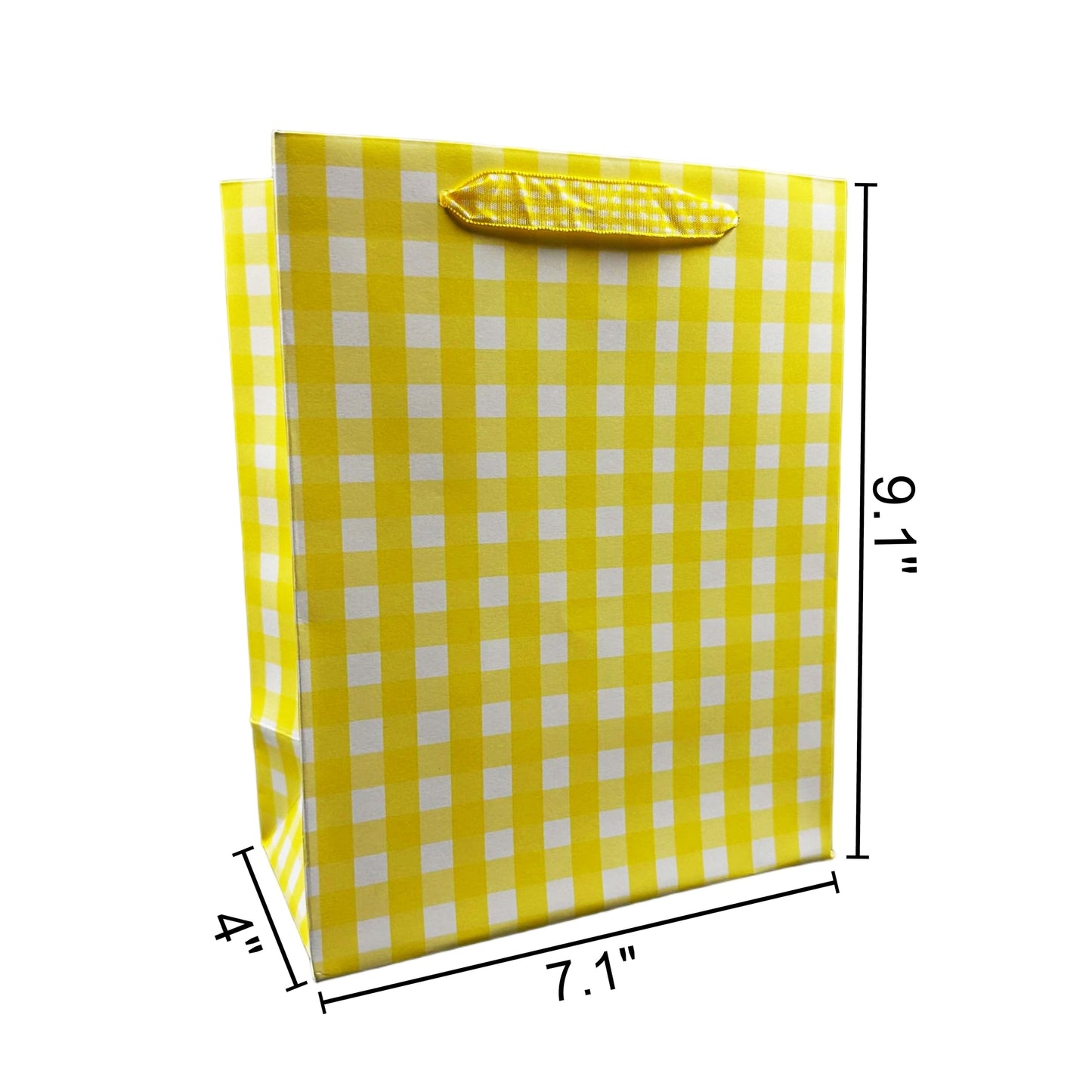 10-Pack 250g Kraft Paper Gift Bags with Checkered Pattern & Twine and tissues paper - Vintage Design, Grid Handle Bags for Wedding, Party Favors, Retail Packaging (9.1x7.1x3.9 Inches) (Yellow)