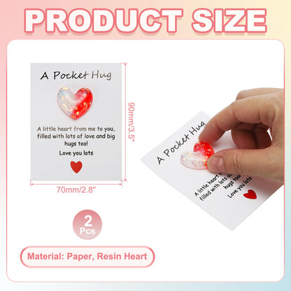 PATIKIL 2 Pack Pocket Hug Heart with Greeting Card, Pocket Hug Token Love Cards Cute A Little Resin Heart Shape Bulk for Friends Long Distance Relationship Gifts, White Red