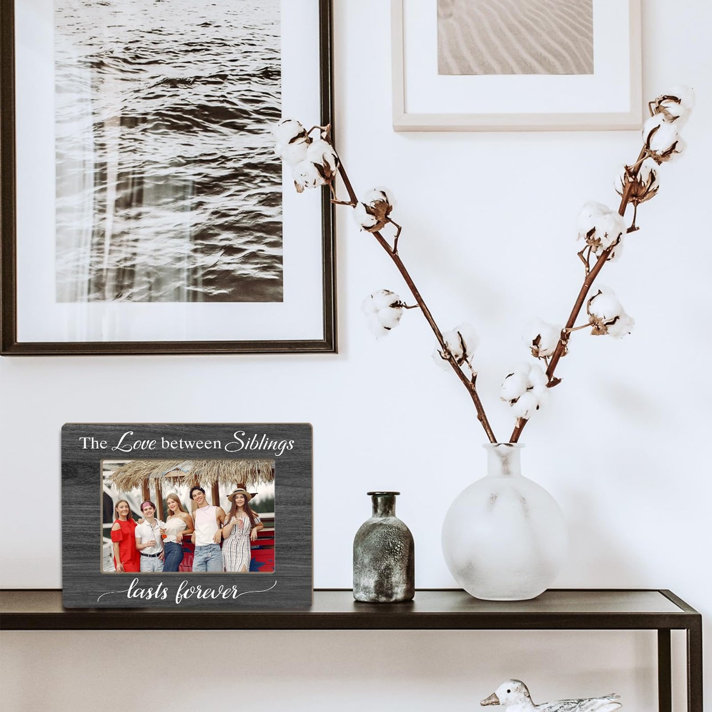 Siblings Picture Frame 4x6, Family Wooden Photo Frame with Wooden Stand, Gifts for Sister Brother Family, Home Office Tabletop Display Decorations - A15