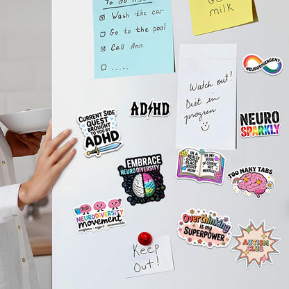 12pcs ADHD Stickers Pack, Funny Mental Health Neurodivergent Stickers, Neurodiversity Hyperfocus Sticker, ADHD Awareness Therapy Gifts Decal Waterproof for Kids Adults, Laptop Tablet Water Bottle
