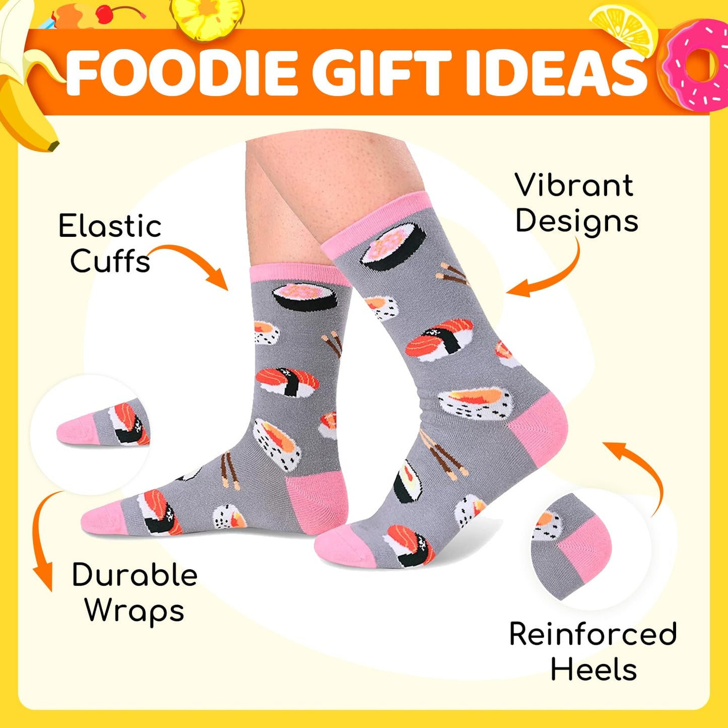 HAPPYPOP Funny Socks for Women - Donut Popcorn Sushi Gifts, Taco Pizza Pickle Socks