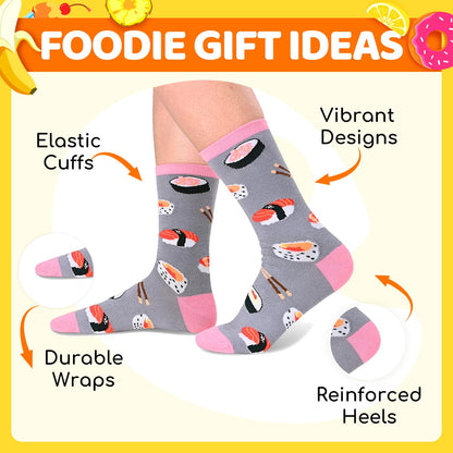 HAPPYPOP Funny Socks for Women - Donut Popcorn Sushi Gifts, Taco Pizza Pickle Socks
