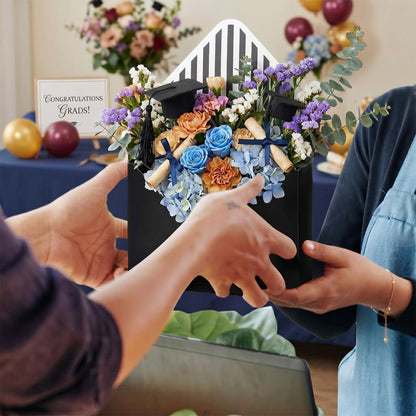 Outus 20 Pcs Floral Envelope Boxes for Graduation Empty Paper Flower Bouquet Envelop Paper Boxes Pink Black Stripe Florist Flower Bags for Gift Packaging Birthday Wedding Party