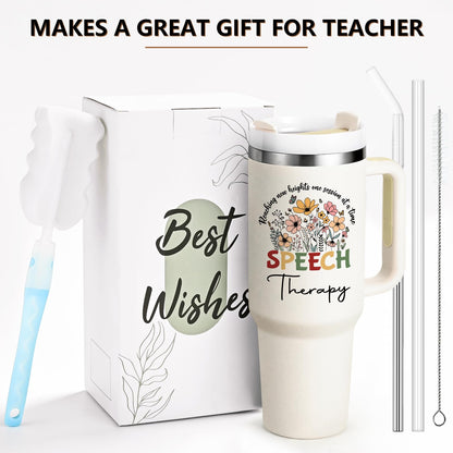 Qtencas Speech Therapy Gifts, Speech Language Pathologist Gift, SLP Gifts 40 Oz Stainless Steel Travel Tumbler, Therapist Appreciation Present for Women, Christmas Birthday Present for SLP