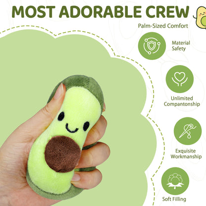 Emotional Support Plush Avocados, Squishy Stuffed Animals and Plushies Set, Includes 5 Emotional Support Food Plushies with Carrying Basket, Cute Stuff and Great Gifts for Women Men