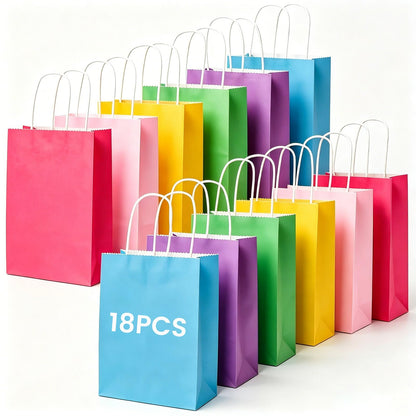 LovesTown 18pcs Small Gift Bags with Handles, 5.8x3.1x8.3 Inch Goodie Bags 6 Colors for Birthdays, Weddings, Classrooms Party Favors
