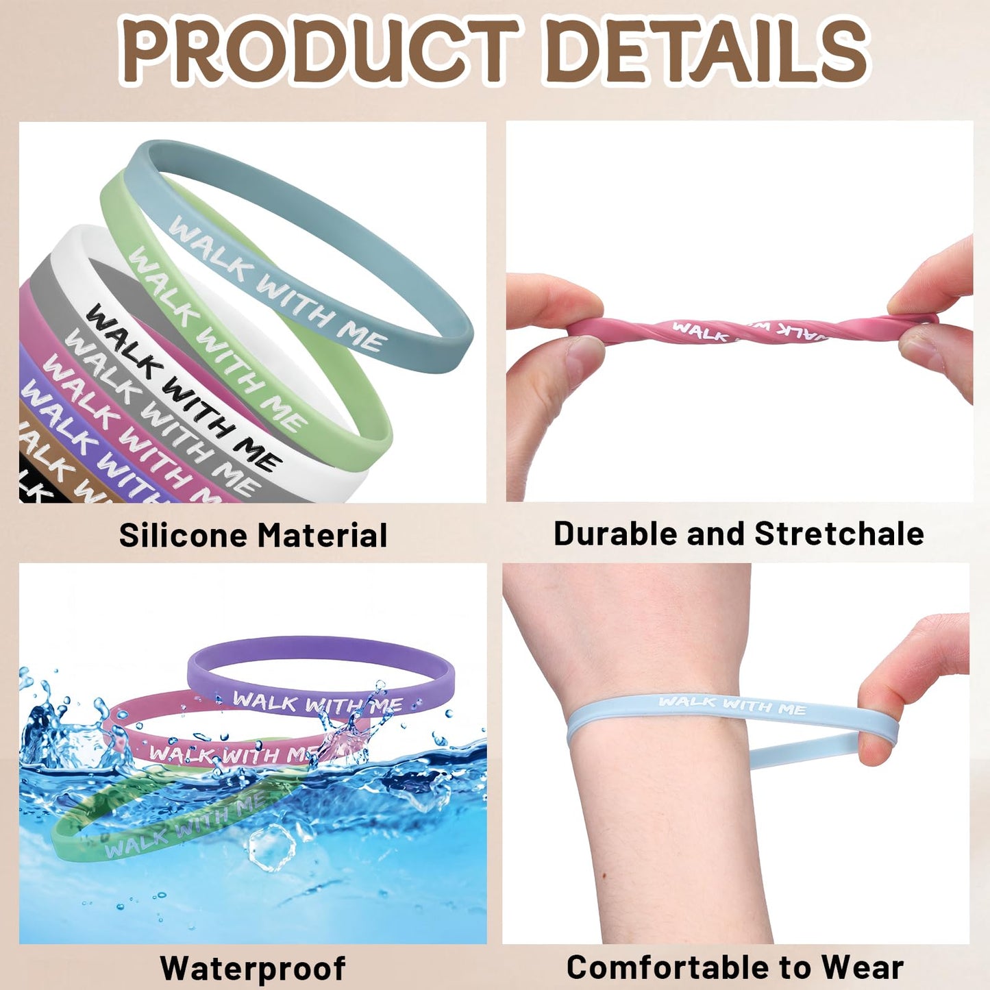Gueevin 48 Pcs LDS Mormon Walk with Me ID Wristbands Ultra Thin Wristbands 2026 Youth Theme Gift for Men Women Teens Faith Based Encouragement Christian Youth Group Baptism Gifts