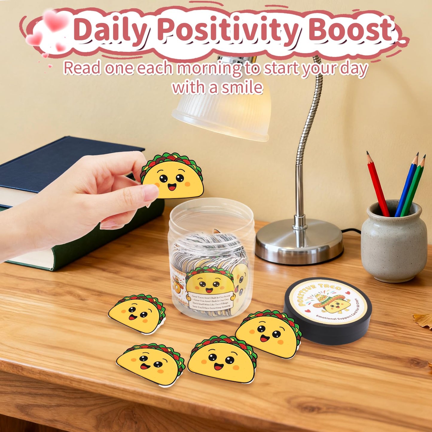 PinCute 60 Positive Taco Affirmation Jar - Teacher Appreciation Gifts, Self Care Graduation Gift, Birthday Gifts for Women Men Teen, Cute Home Decor