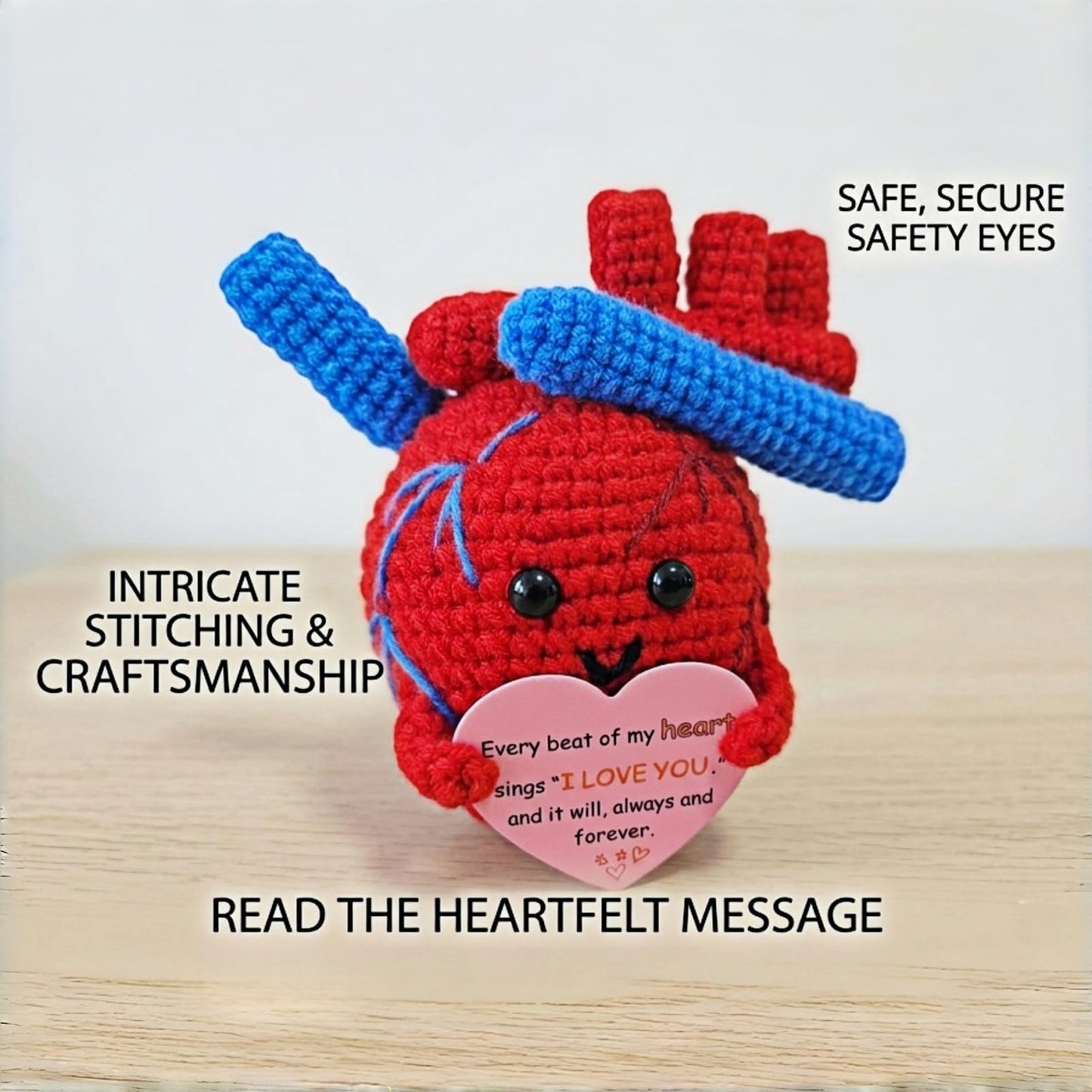 Valentines Day Gifts for Him Her Positive Heart Crochet Desk Decor for Women Girls I Love You for Wife Couple Birthday