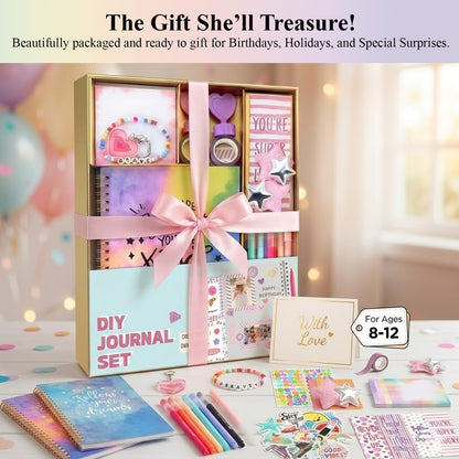 DIY Journal Kit for Girls Ages 8-12, 200+PCS Teen Tween Girl Gifts Trendy Stuff, Party Favors for Kids 8-12, Birthday Gift for Girls.