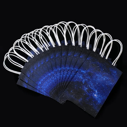 16 Pieces Galaxy Party Space Gift Bags with Handles Kraft Paper Galaxy Gift Bags Starry Night Party Gift Goodie Bags Galaxy Treat Candies Bags Space Stars Theme Party Supplies for Birthday Home Decorations