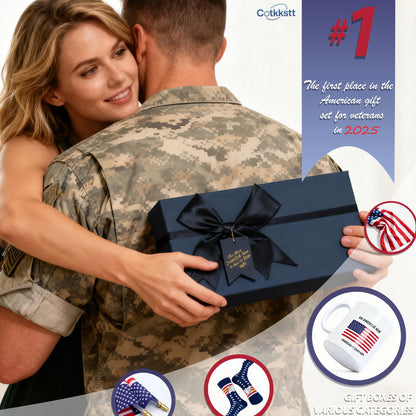 6Pcs New US Citizenship Gifts American Flag Gifts Set, 4th of July Decorations Gift, American Citizenship Gifts for Veterans, Includes Mug, American Flag and Socks, Black Bow Gift Box & More