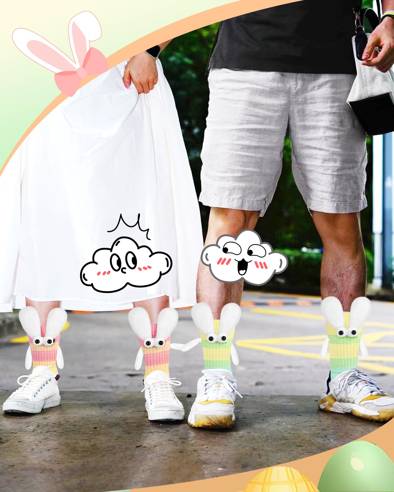Swooflia Easter Magnetic Hand-Holding Bunny Socks 2 or 4Pairs–Crazy Fun Novelty Gifts for Teens, Women, Men, Couples, Friends