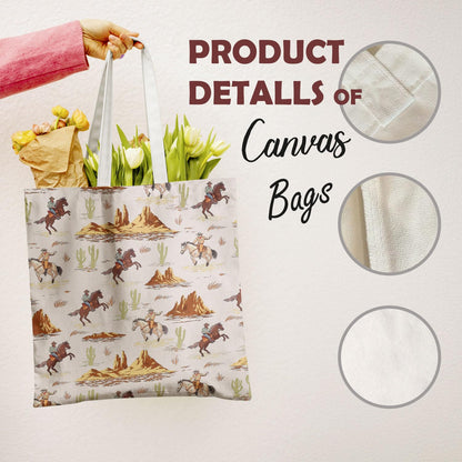 Western Cowboy Cowgirl Tote Bag, Rustic Country Canvas Tote Bags, Reusable Grocery Shopping Bag