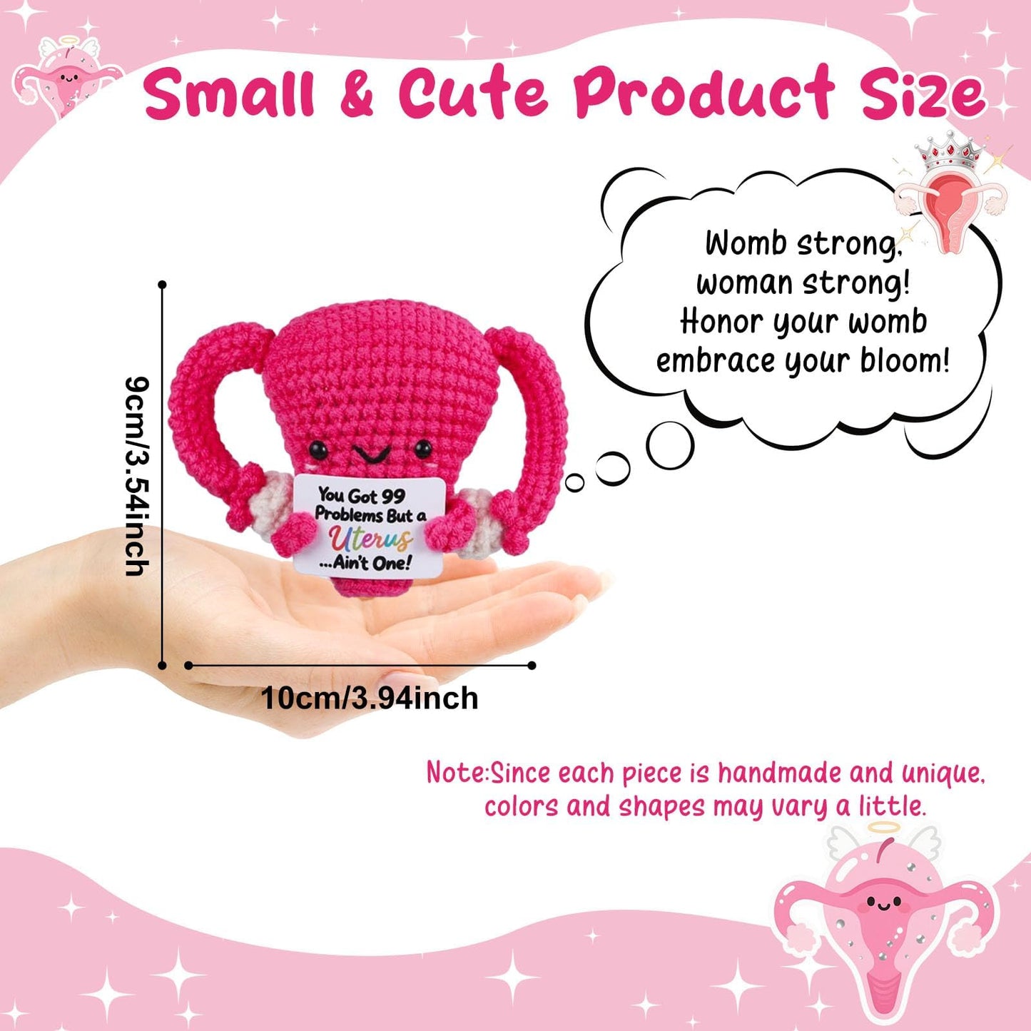 Handmade Stuffed Uterus Plush Toy - Funny Emotional Support Crochet Uterus, Hysterectomy Recovery Gifts for Women, OBGYN Doctor Present with Positive Card