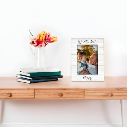 Poppy Gifts Picture Frame 4x6, Grandpa Wooden Picture Frame, Christmas Fathers Day Birthday Gift for Poppys from Grandkids, World's Best Poppy Decorative Photo Frames for Table Desk Decor