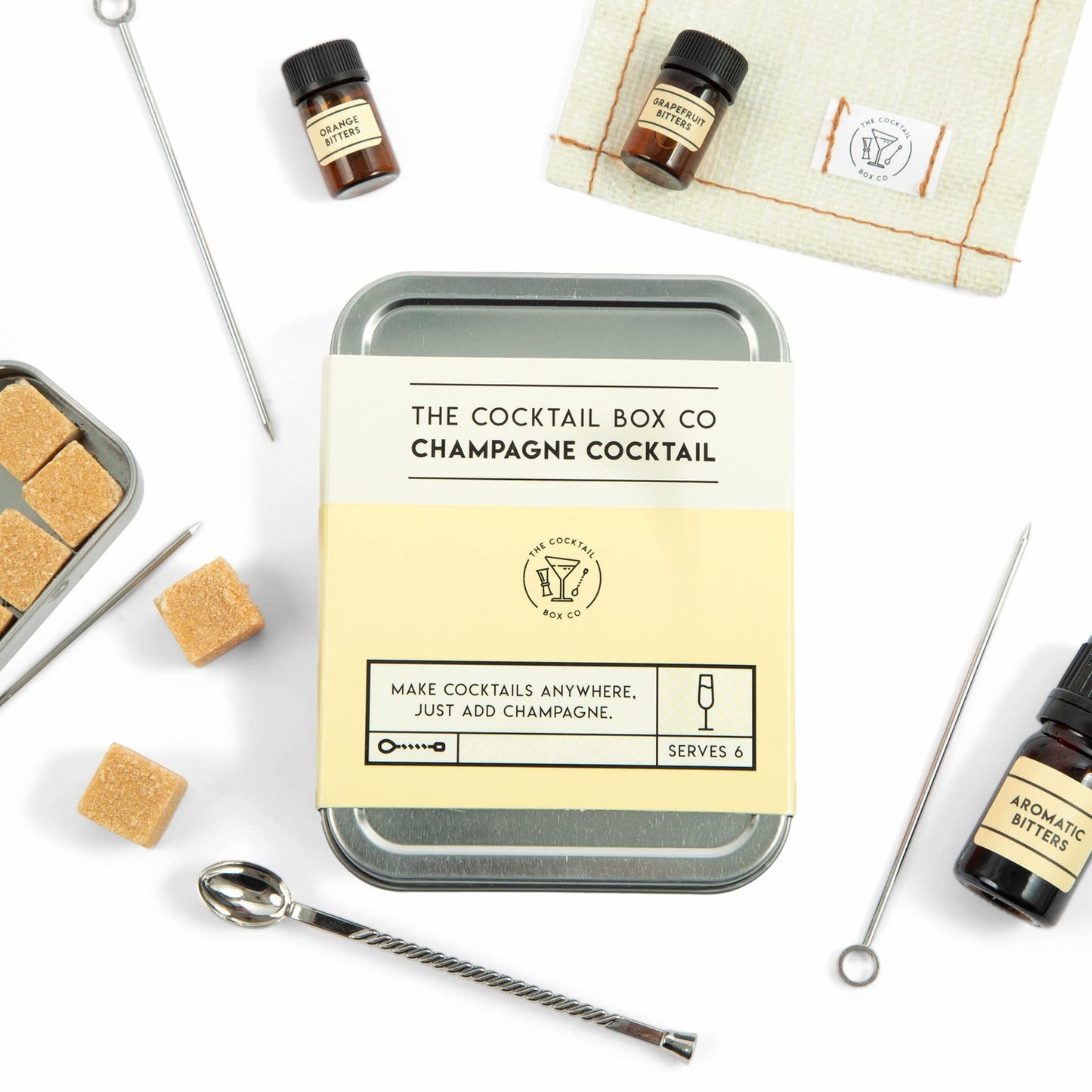 The Cocktail Box Co. Champagne Cocktail Kit - TSA Approved Champagne Travel Kit - Engagement & Birthday Gift - Pack of 1, Stainless Steel, Powder Form