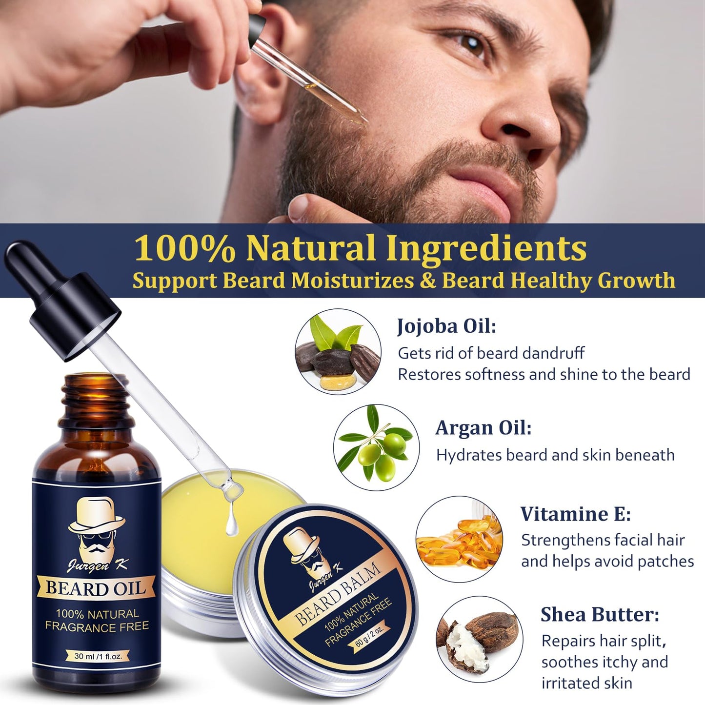 Gifts for Men, Beard Kit for Men's Daily Grooming & Care, Moisturize & Soften Facial Hair, Men's Self Care Set w/Beard Oil, Dad Day Gifts Fathers Day, Birthday Gifts for Husband Boyfriend Dad Son